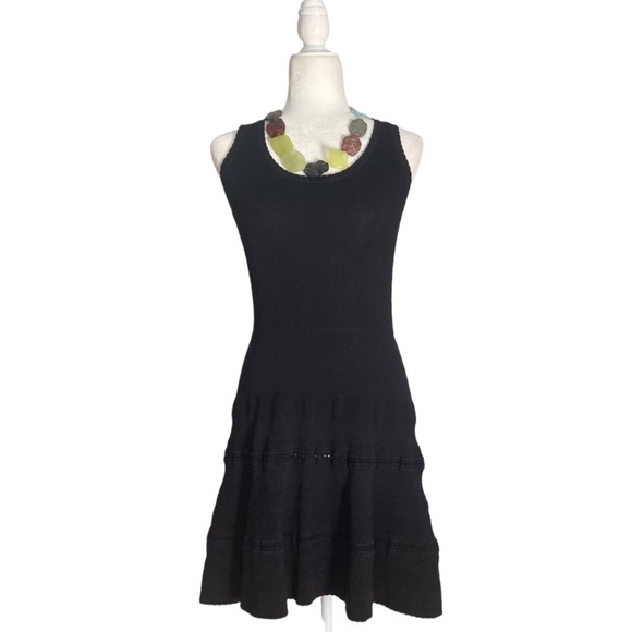 Carven Pointelle Tank Knit Tiered Ruffle Dress Black - Picture 1 of 7